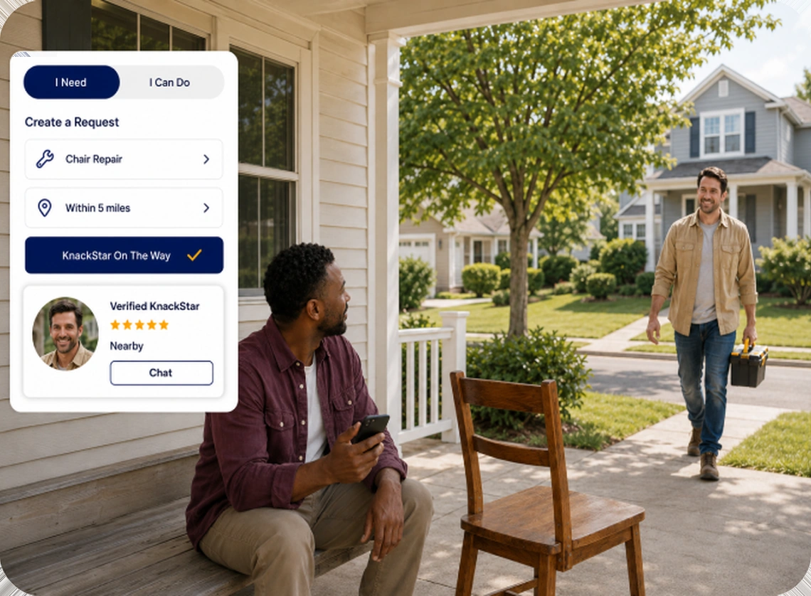 independent worker receiving help request on KnackCity